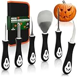 com-four® 6-teiliges Kürbis Schnitz-Set für Halloween - Schneide-Werkzeuge zum Aushöhlen von Kürbissen - Tasche mit Säge, Löffel, Schnitzwerkzeuge (Schnitzwerkzeug - 006-teilig schwarz)