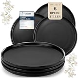 Twinzee Steinzeug Geschirrset Schwarz - Set von 6 Große Teller - Mikrowellen- und Spülmaschinenfest - Geschirr und Tischkunst Elegant