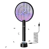 PALONE Elektrische Fliegenklatsche, 4000V Wiederaufladbar Insektenvernichter UV Elektrischer Mückenklatsche USB Fliegenfänger Insektenfalle mit Basis - Schwarz