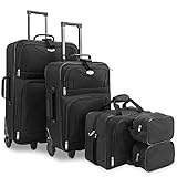 MONZANA® Trolley Kofferset Reisetaschen Set Kulturbeutel Netzfach Rollen Teleskopgriff Koffer Reisetasche mit Rollen schwarz