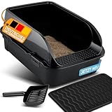 CROPLAS Katzenklo offen hoher Rand, Katzenklo ohne Deckel, Katzenklo groß, offenes Katzenklo, Katzentoilette offen mit Katzenklo Matte & Katzenklo Schaufel,Cat Litter Box,Katzen klo, Katzenklo schwarz