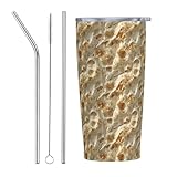 Becher mit Pfannkuchenmuster, mit Deckel und Strohhalm, 590 ml, isolierte Becher, Edelstahlbecher, personalisierbar, Reisebecher, Wasserflasche