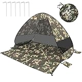 Pop Up Strandmuschel,3-4 Personen Strandzelt Tragbar Beach Zelt,UPF 50+ uv Schutz,Automatisch Pop-up Strand Zelt mit Aufbewahrungstasche,Wasserdichtes Sonnenzelt für Strand Garten Picknick (Tarnfarbe)