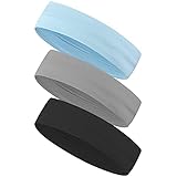 3 Stück Sport Stirnbänder, Elastische rutschfeste Kopfbänder Haarbänder Sportliche Stirnband Schweißband, für Laufen, Radfahren, Yoga, Basketball (Schwarz Grau Blau)