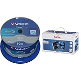 Verbatim BD-R SL Blu Ray Rohlinge, Datalife Blu Ray Disc mit 25 GB Datenspeicher & CD-Leerhülle Slimline, Transparent-Schwarz, 50er-Pack