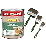 zbs24 Bondex Lärchen Öl 3 Liter, für Terrassendielen und Möbel, exellenter Wetter-und UV-Schutz, Schützt und Pflegt Hölzer im Aussenbereich inkl. 3 teiligem Pinselset