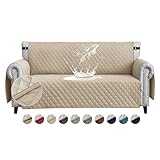FIGOOO wasserdichte Sofabezug 3 Sitzer Dicke Sofaschoner Wasserdicht Reversible Gesteppte Sofa Überzug mit Seitentaschen Sofaüberwurf rutschfest Kratzfest für Haustiere Hunde Katzen,Beige