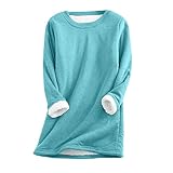 Generisch Damen Fleece-Sweatshirt mit Rundhalsausschnitt, gefüttert, Thermo-Sweatshirt, Warmer Winterpullover Jogging Winter (Sky Blue, XXL)