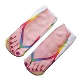 SUIOPPYUW 3D Muster Socken mit Maniküre Aufdruck, einzigartiger Aufdruck, elastisch und dehnbar, lustige 3D Flip Flops Schuhe, Socken mit Schweinefleisch Aufdruck, Bunt