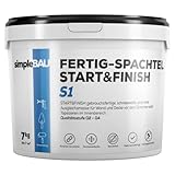 simpleBAU Start&Finish 7KG gebrauchsfertige Polymer-Spachtelmasse die vor dem Anstrich aufgetragen wird Leicht aufzutragen und zu schleifen. Farbe idealerweise weiß. Fertigspachtelmasse