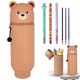 HBSFBH 2 in 1 Weiche Silikontasche Kawaii Federmäppchen, Set mit 3 Radierbaren Gelstiften mit thermoempfindlicher Radiertinte, Cartoon Federmäppchen, Löschbarer Gelschreiber, für Jungen Mädchen