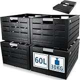 4X Premium Klappbox 60L in Holzdekor 60x40x28cm Aufbewahrungsbox Transportbox bis 30kg faltbar klappbar stapelbar
