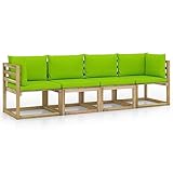 vidaXL Gartensofa 4-Sitzer mit Hellgrünen Kissen Sofa Lounge Sitzgruppe Gartenmöbel Couch Gartenset Ecksofa Mittelsofa Sitzgarnitur