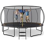 MERACH Trampolin Outdoor 305cm/366cm/427cm/488cm, Trampolin Sicherheitsnetz und Basketball, MaxLoad 330 lb Bodentrampolin Outdoor Gartentrampolin