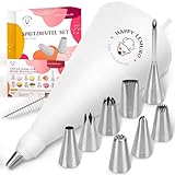 Happy Lemuro Premium Spritzbeutel mit Tüllen | 11-teilig | 8 große Spritztüllen mit Spritzsack aus Baumwolle (40 cm) - wiederverwendbar und spülmaschinenfest - für Torten & Cupcakes