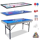 HLC 5 in 1 Klappbar Billardtisch/Pooltisch,Tischtennisplatten, Shuffleboard, Curling, Bowling, AirHockey Tischspiel Sie lässt Sich Schnell auf- und Abbauen.