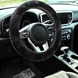 Lenkradabdeckung, 36-39cm Universal Lenkradbezug Auto Fell, Plüsch Winter Lenkradbezug, Breathable Anti Slip, Weich Bequem und Geruch frei Auto Zubehör, Teleskop Lenkrad Abdeckung (Schwarz)