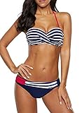 Dokotoo Bandeau Bikini Damen Push Up Zweiteilige Badeanzug Bademode Bikini Set, 01-Blau, M