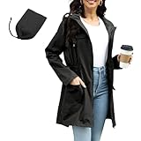 Damen Wasserdicht Regenjacke Atmungsaktiv Windbreaker Wetterfest Softshelljacke Leichte Jacke Atmungsaktive Packbare Lange Windbreaker Jacke für Frauen Regenmantel Wandern Fahrrad Regenponcho