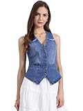Allegra K Damen Jeansweste Ärmellos Verwaschene Distressed Kragenlose Gilet Denim Jacke Dunkelblau M