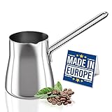 CRYSTALIA Premium Qualitat Türkische Kaffeekanne, 425ml 18/10 Edelstahl Cezve, Herdplatte Mokkakanne, Milchkanne, Griechisch Arabische Kaffeekanne Türkischer Kaffeekocher, Mocha Pot Turkish Coffee Pot