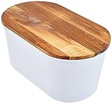 ECHTWERK Brotkasten “FRESH“, Brotbox, Platzsparende Aufbewahrungsbox, Brotkorb mit Deckel und Schneidebrett aus Akazienholz, für 1 kg Brot, 37 cm x 22 cm x 17 cm, weiß