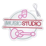Music Studio LED -Schild Licht mit Dimmbarer Note und Gitarrenmuster Pink Acrylpanel für Wanddekoration, Musikstudio LED -Schild