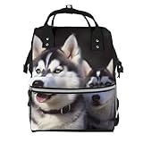 OUSIKA Husky Wickeltasche, multifunktionaler Laptop-Rucksack, Reise-Tagesrucksack, große Wickeltasche, Schwarz , One size