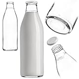 KADAX Milchflaschen 1L mit Deckel, Saftflaschen aus Glas, Glasflaschen 1 Liter mit Schraubverschluss, leere Flaschen zum Befüllen mit Milch, Weithalsflasche (1 Stück)