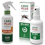 Care Plus Insektenschutz Bundle – DEET Mückenspray 50 % + Textilspray mit Icaridin (je 200 ml) – Tropen-Set gegen Mücken, Zecken & mehr – Insektenschutz für Haut & Kleidung