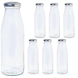 Vitrea 6 leere Glasflaschen 500ml Schraubverschluss Silber - Milchflaschen, Saftflaschen, Flaschen zum Befüllen mit Deckel - für, Saft, Smoothies, Öl - 6 Stück, TO48, Milch