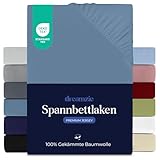 Dreamzie Premium Spannbettlaken 140x200 cm, Spannbetttuch für Dicke Matratzen bis zu 22 cm, Bettlaken 100% Jersey Baumwolle, 150 g/m², Oeko-TEX Zertifiziert - Blau
