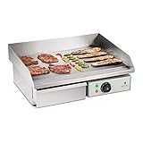 Royal Catering Grillplatte elektrisch Elektrogrill Gastronomie Tischgrill Edelstahl RCEG-55 (3000 W, 55x35 cm, 30-300°C, glatt, Gehäuse aus Edelstahl) Silber