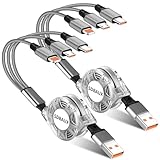 SDBAUX 3A/2Stück Multi USB Kabel, 3 in 1 USB Kabel Einziehbares Schnell USB iPhone Ladekabel Mehrfach Micro USB Typ C iP Port Anschlüsse für iPhone, Tablets, Samsung, Google, LG-1M (3 in 1)