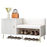 PU-Schlafzimmerbank mit Metallbeinen, moderne Schuhregalbank, Eingangsbereich-Aufbewahrungsbankschrank mit Tür, Innenbänke für Eingangsbereich, Esszimmer, Wohnzimmer, Fenster, 100/80 x 32 x 50 cm, 1