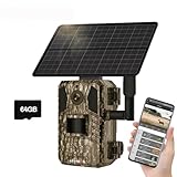 4G LTE Solar Wildkamera, 4MP 15fps Solar Wildtierkamera mit Handyübertragung App,PIR Bewegungsmelder, 90°Erfassungs Winkel Bewegungsmelder IP66 Wasserdicht für Wildtierbeobachtung (Wildkamera+64G)