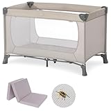 hauck Baby Reisebett Set Dream N Play mit extra Alvi Komfort Matratze und Moskitonetz - faltbares Kinder Babyreisebett mit Tasche - Beige