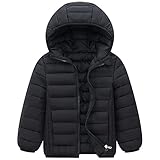 Amur Leopard Kinder Jungen Winterjacke mit Kapuze Mädchen Wintermantel Warme Steppjacke Winter Outdoorjacke, Schwarz, 104-110 (Etikettengröße: 130)