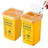 Ciieeo 2 Stück Kanülenabwurfbehälter, EntsorgungsbehälterAbfallsammelbox Die Entsorgung von Nadeln Spritzenabwurfbehälter für Tattoo Tätowierungen Kanülen und Spritzen, 1 Liter (1000ml) Yellow