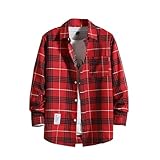Holzfällerhemd Herren Karohemd Button Down Revershemd Regular Fit Casual Freizeithemden Arbeitshemd Mit Brusttasche Trachtenhemd Klassiche Plaid Flanell Shirt Kariertes Flanellhemd