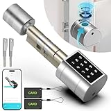 Anweller Türschloss Fingerabdruck, Elektronisches Türschloss Haustür Code Smart Lock SchließZylinder 60mm mit 2 Schlüssel, 2 IC-Karte, für Türen von 30-60 mm
