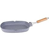 Rosberg Grillpfanne, 28x28 cm, Faltbarer Holzgriff, Induktion, PFOA-frei, Marmorbeschichtung, Grau (28cm)