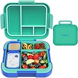 CAPERCI Brotdose Kinder mit Fächern, 4.8 Cups Bento Box Kinder, 4 Fächern, 2 Saucenbox, Lunch Box Jausenbox für Kindergarten Schule Ausflüge, Mikrowelle/Spülmaschinenfest (Jungle Green/Blue)