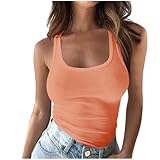 Damen Tanktops Spaghettiträger Ärmellos Geripptes Einfarbige Tank Tops U-Ausschnitt Top Slim Fit Tshirt Camisole Stretch Basic Shirt Bequeme Hemdchen Stilvolle Sport Underwear für Damen