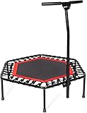 SportPlus Fitness-Trampolin, Ø 126cm, leise Gummiseilfederung, 5-Fach höhenverstellbarer Haltegriff, inkl. Randabdeckung, Nutzergewicht bis 130kg, Trampolin für Jumping Fitness