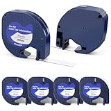 6 x Etikettenband Kompatible für Dymo Etikettenband Letratag White Plastic 12mm x 4m Beschriftungsband Beschriftungsgerät Bänder für Dymo Letratag XR LT-100H LT-100T 200B