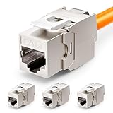 VCELINK 4x CAT7 Keystone RJ45 Modul Buchse, für LAN Kabel 10 Gbit/s bis 600 MHz AWG 22-24 & PoE, Werkzeuglos LSA, Vollgeschirmt Einbaubuchse für Patchpanel und Netzwerkdose