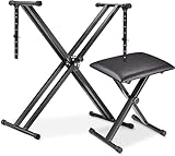 MAMIZO Keyboardständer mit Hocker, Höhenverstellbar Keyboard Ständer und Keyboard Hocker, Doppel X-Frame Keyboard Stand Klavierhocker Set, Klappbar Keyboardstativ Keyboardbank für E-Piano, Schwarz
