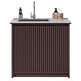 ZKBDBWTR Spülbeckenschrank für den Außenbereich – Waschtisch mit Unterschrank inkl. Streifendesign, Küchentisch inkl. Edelstahlspüle & Großem Stauraum(Brown)