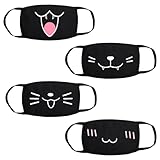 4 Stück Mundschutz Maske Femboy Mask Stoffmaske Mundmaske Baumwollmaske Anime Cartoon Mundschutz Emotionsmaske Schwarz mit Motiv Staubdichte Mode Baumwolle Anti-Staub Wiederverwendbare Waschbar